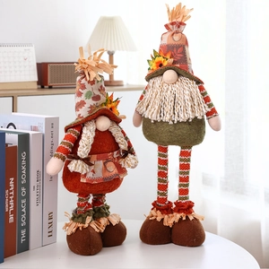 Pair of telescopic autumn gnome dolls with sunflowers for harvest festival home decor
