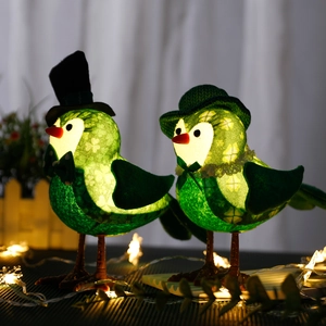 Luminous green bird plush decor for St. Patrick's Day with LED clover pattern