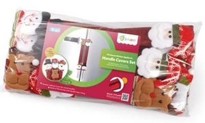 Detailed set of 8 Christmas refrigerator handle covers with Santa and Snowman appliques