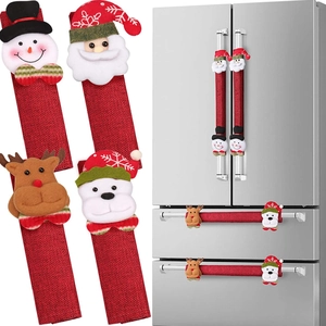 Christmas Refrigerator Handle Covers With 3D Santa Snowman Reindeer Burlap Microwave Oven Door Handle Protectors Covers