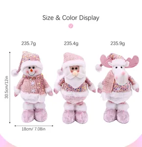 Size chart showing height 30.5cm for pink sequined Christmas plush dolls and weights