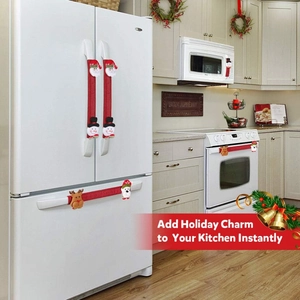8-piece 3D Christmas handle covers set with Santa and reindeer for kitchen appliances