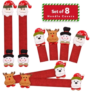 Set of 8 Christmas refrigerator handle covers with Santa, Snowman, and Reindeer dolls