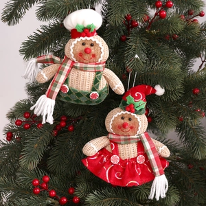 Christmas Gingerbread Man Knitted Plush Doll Hanging Ornaments Plaid Scarf Holiday Tree Decor Festive Party Home Gifts