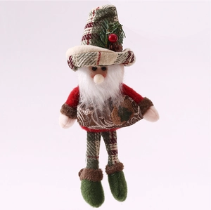 Close-up of Christmas gnome plush doll with red plaid hat and long white beard decoration