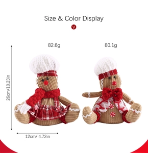 Size display of gingerbread plush toys with chef hats and corduroy fabric details
