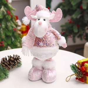 Pink sequin Christmas reindeer doll with telescopic legs for holiday window display