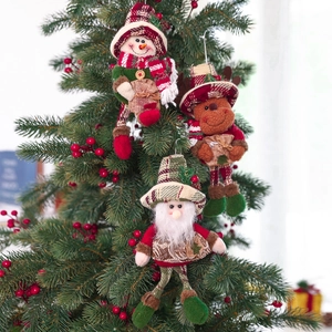 Christmas Tree Plush Doll Ornaments Reindeer Snowman Santa Claus Long Leg Hanging Decorations With Plaid Pattern For Xmas Party Home Decor