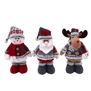 Three-piece Christmas plush doll set featuring Santa, Snowman, and Reindeer in red outfits