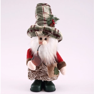 Detail von Weihnachts-Wichtel aus Plüsch mit kariertem Hut und weißem Wollbart-Dekor