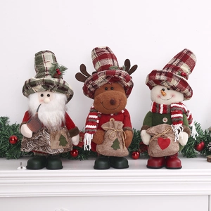 Weihnachten Plüschpuppe Ornamente Weihnachtsmann Rentier Schneemann Mit Kariertem Hut Und Jutesack Festliche Tischdeko