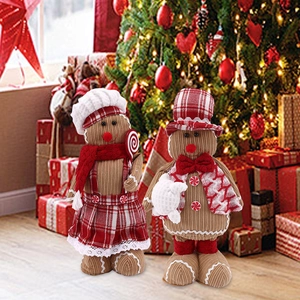 Christmas Gingerbread Man Standing Plush Doll Ornament For Home Window Decor Holiday Xmas Party Gift Festive Tabletop Decor