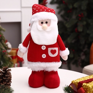 Standing Santa Claus plush doll in red knitted fabric with white heart patterns for Christmas