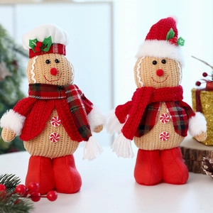 Charming gingerbread man plush dolls with Christmas hats and scarves for festive home decor