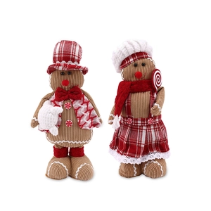 Christmas gingerbread man plush dolls with red plaid hats and scarves for festive decor