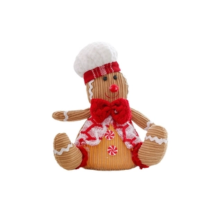 Plush Gingerbread Man doll with tall white hat and glowing vest for Christmas decor