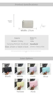 Detailed dimension guide and color selection for the minimalist quilted fabric clutch bag