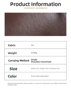 Detailed size specifications and material chart for the vintage faux leather underarm bag