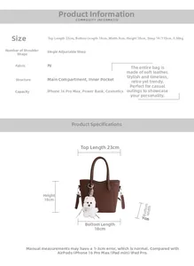 Diagramme de dimensions détaillées du sac à main en cuir PU marron avec pendentif