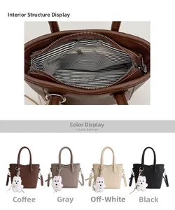 Détails de la doublure rayée et des quatre coloris de ce grand sac à main pour femme