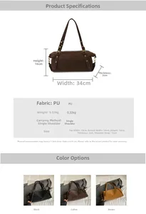 Detailed dimension chart and material specs for the minimalist vintage PU leather tote bag