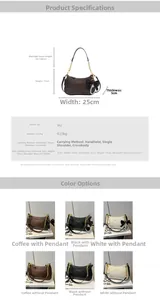 Detailed size chart and multi-color view of stylish PU leather hobo bag with adjustable strap