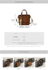 Tableau détaillé des tailles du mini sac cabas vintage avec breloque en bois