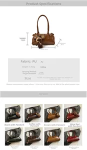 Guía de tallas para bolso de hombro para mujer en piel PU con dimensiones y colores