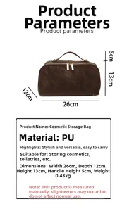 Dunkelbraune PU-Leder Kosmetiktasche mit Maßen 26x12x13cm und Doppelreißverschluss