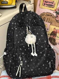 Sac à Dos en Nylon Imprimé Étoiles Douces pour Femmes Filles Imperméable Grande Capacité Sac d'École Étudiant Décontracté Voyage Sac à Dos Léger