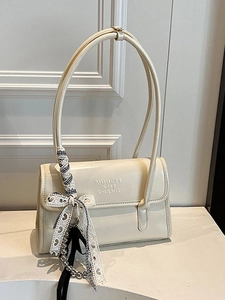 Bolso de Hombro de Cuero PU Vintage para Mujer Bolso de Axila de Gran Capacidad Con Colgante de Perlas Artificiales Lazo Bolso de Moda