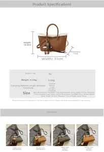 Guide des dimensions du sac seau en PU marron avec bordure en fausse fourrure et breloque