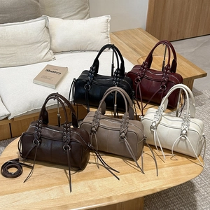 Collection of retro PU leather Boston bags in five versatile colors for winter 2025 style