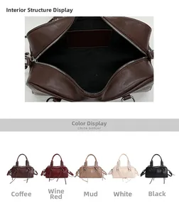 Detailed view of the internal storage pocket and five available color variants of the tote bag