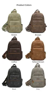 Detailed view of casual multi-use backpack color options in six different vintage shades