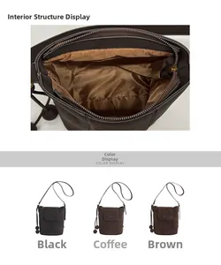 Compartiment intérieur zippé et trois couleurs pour ce grand sac seau en bandoulière