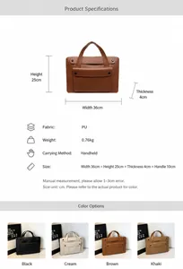 Specifiche tecniche dettagliate e dimensioni della borsa tote minimalista in pelle PU