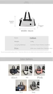 Detailed size specifications for large sports duffel bag with five color options