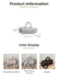 Detailed view of quilted puffer tote bag with size 40x20x20cm and three color options
