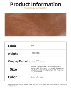 Tabla de tallas detallada para bolso tote de cuero PU con dimensiones y especificaciones