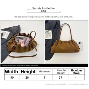 Size chart for vintage pleated tote bag showing 40x20x9cm dimensions and capacity