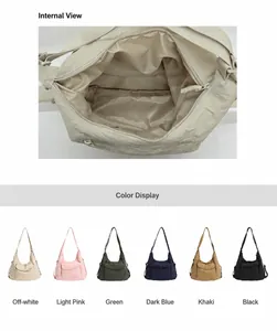 Dettaglio della struttura interna della borsa in nylon e sei colori disponibili