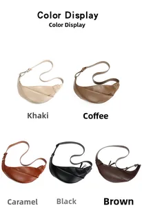 Color options of minimalist crescent hobo bags in khaki, coffee, black and brown