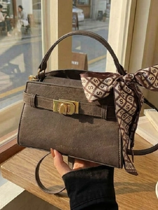 Sac à Épaule Rétro en Cuir PU pour Femmes Avec Foulard Décoratif Fermoir Pivotant Vintage Sac à Main Élégant