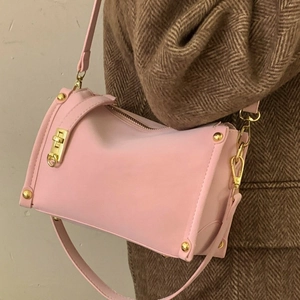 Retro Minimalist PU Leather Shoulder Bag For Women Rivet Decor Small Square Crossbody Bag Lock Buckle Winter Fashion Purse
