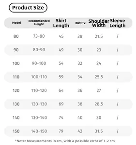 Detailed size chart for girl's purple tulle dress including height, length and chest measurements