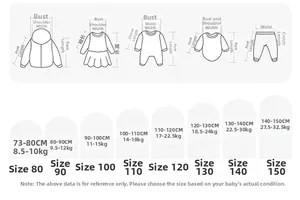 Detailed size guide table for toddler girls dress covering height from 73cm to 150cm