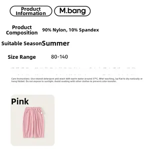Pink girl's breathable summer pants size guide and washing care instructions chart