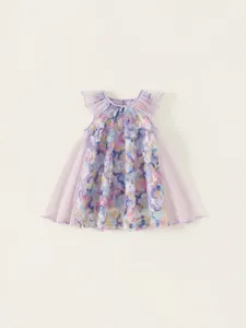 Girls Summer Sleeveless Mesh Princess Dress 3D Flower Applique Purple A-Line Fairy Party Dress For Toddler Kids