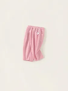 Pink cotton linen loose trousers for girls with elastic waist and side pockets